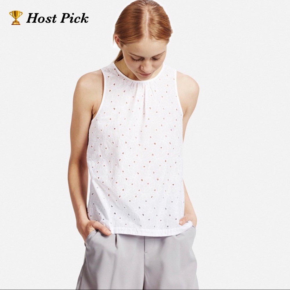 UNIQLO White Sleeveless Eyelet Top